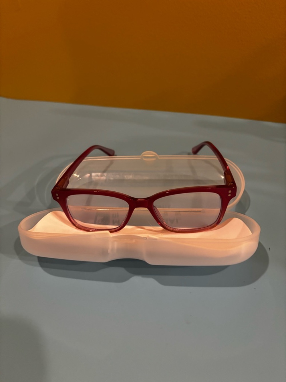 Red Rectangular nonprescription Glasses0139